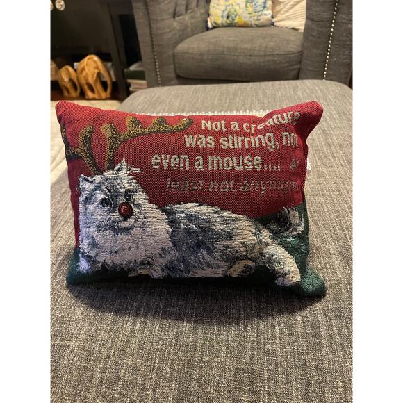 Not A Creature Was Stirring Cat Kitten Tapestry Accent Pillow Christmas Holiday - Picture 2 of 5